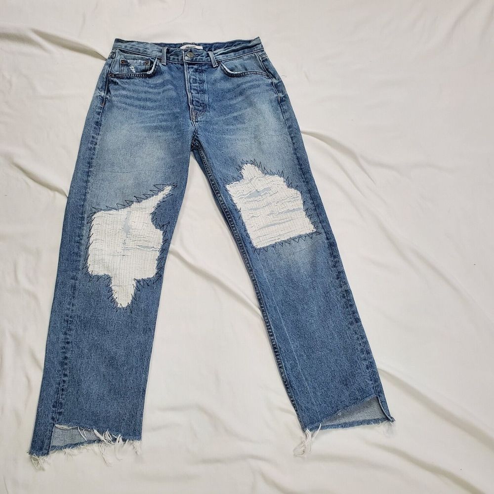 Grlfrnd Helena High Rise Cropped Embellished Jeans Button Fly Its Cold Out Sz 28